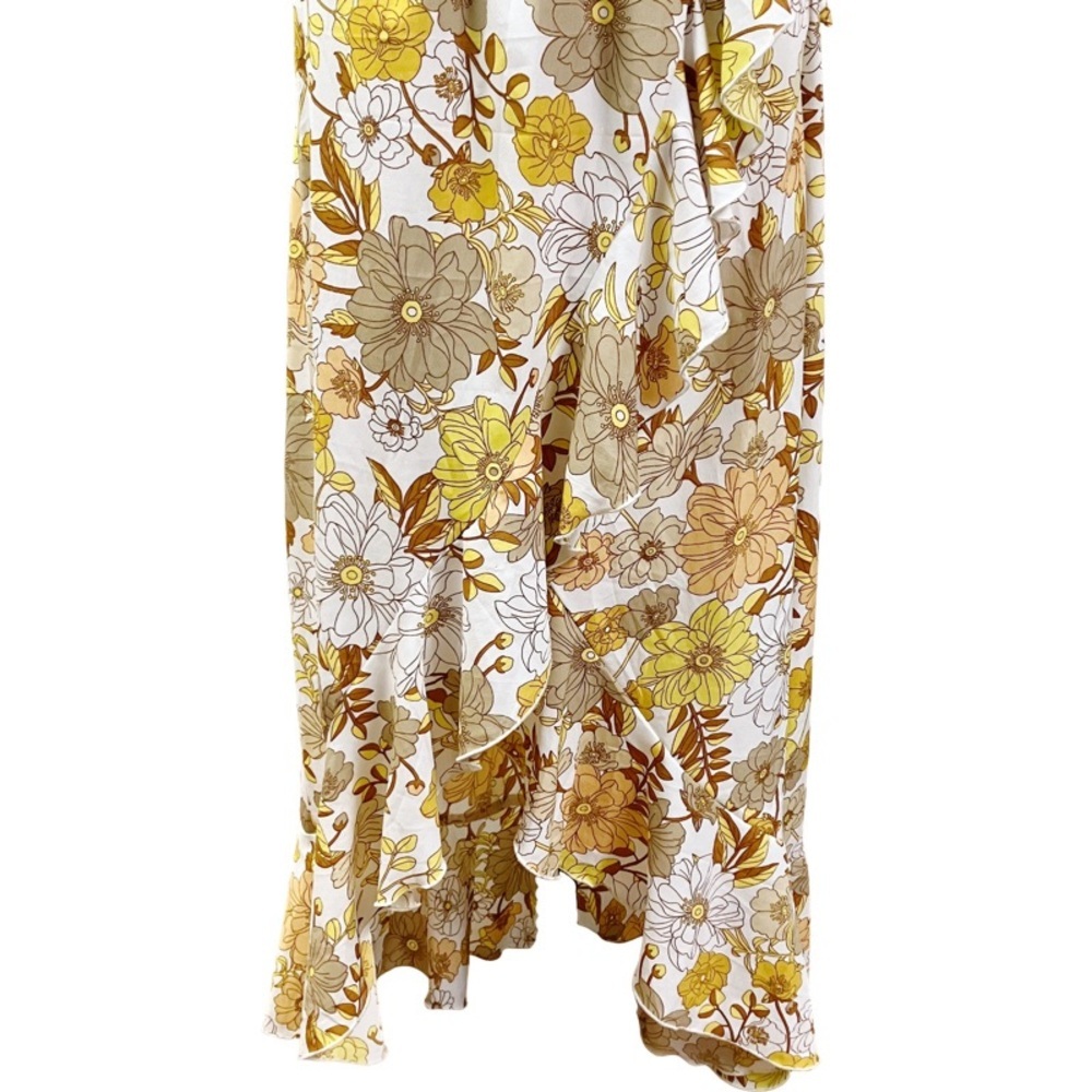 HINT OF BLUSH Tiered Floral Faux Wrap Maxi Dress SMALL Yellow Ruffle Romantic - Picture 4 of 11